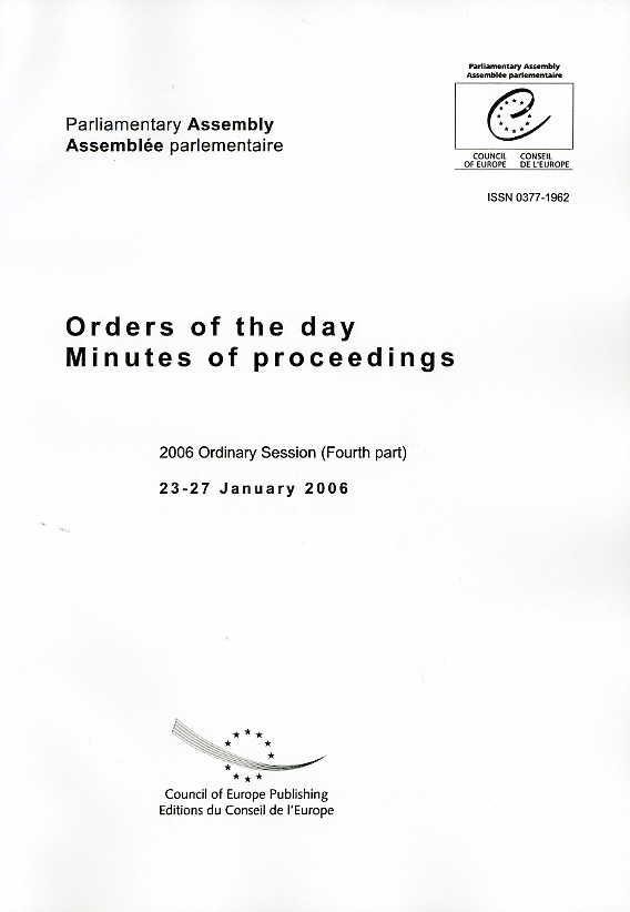 Parliamentary Assembly Orders Of The Dayminutes Of Proceedings 2006 Ordinary Sessionfirst Part 23 27 January 2006 2006