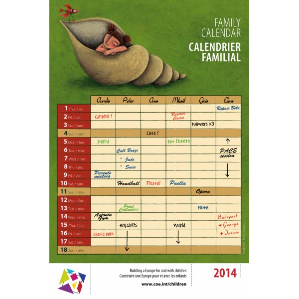 Calendrier Familial 2014 Council Of Europe Publishing